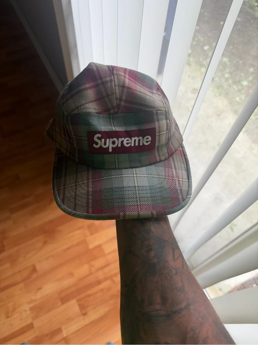Supreme Olive/Red/Gray Plaid Camp Hat